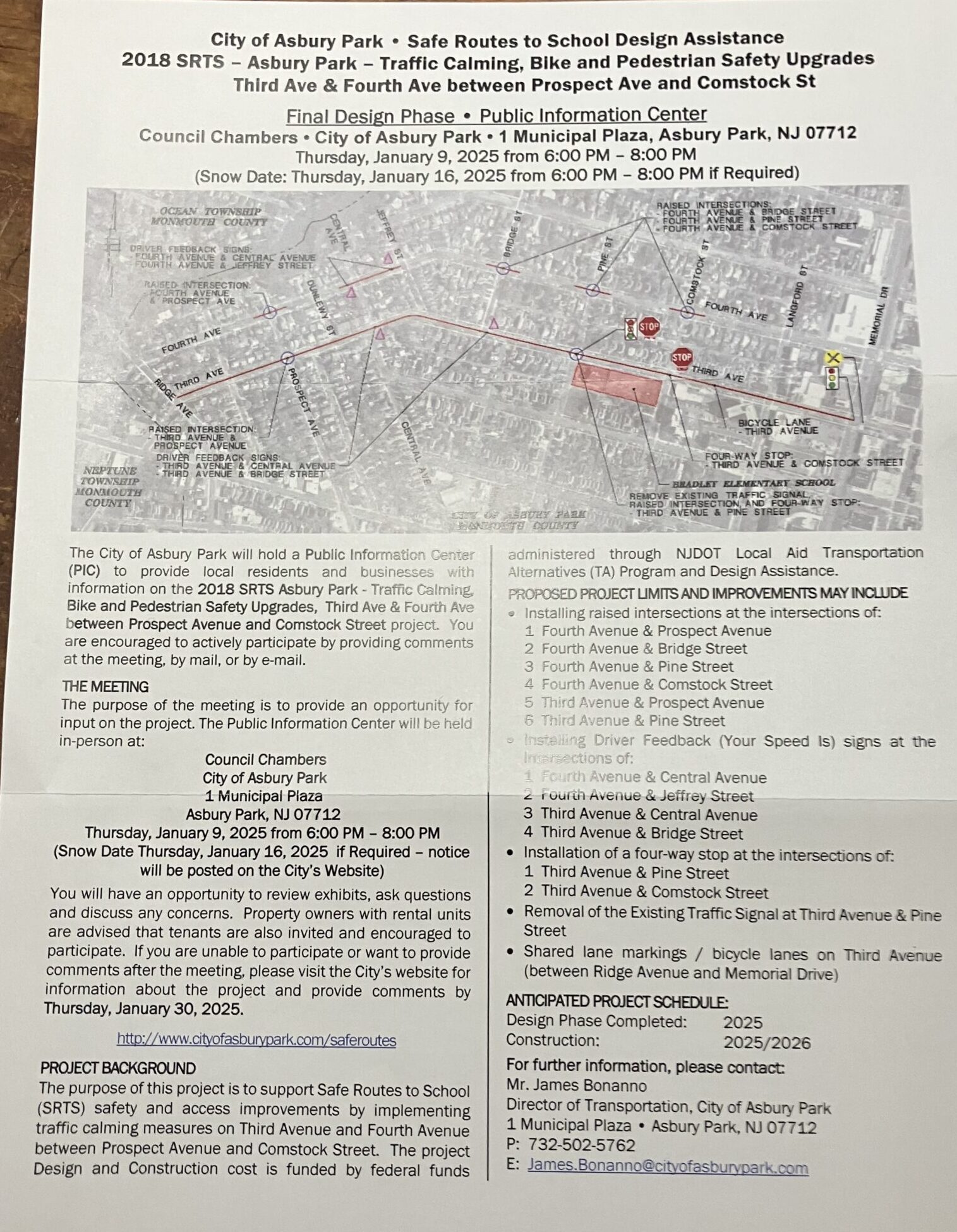 Safe Routes to School Asbury Park Map for 2025 meeting.